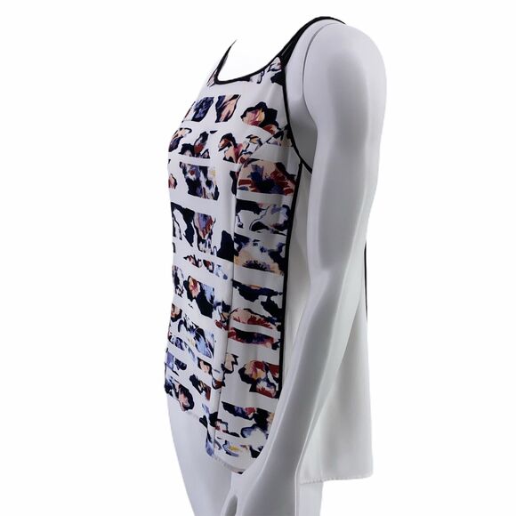 White House Black Market Floral Print Striped Pink Purple Tank Top Size Small - Picture 1 of 4
